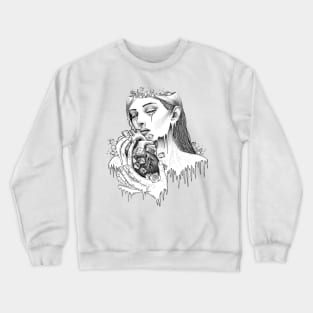 Frost illustration of woman holding ice heart. Crewneck Sweatshirt